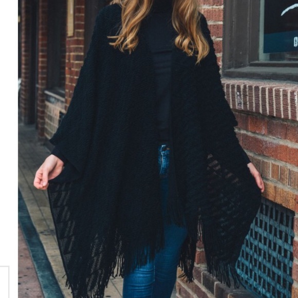 Black Soft Diagonal Knit Ruana - Picture 6 of 8